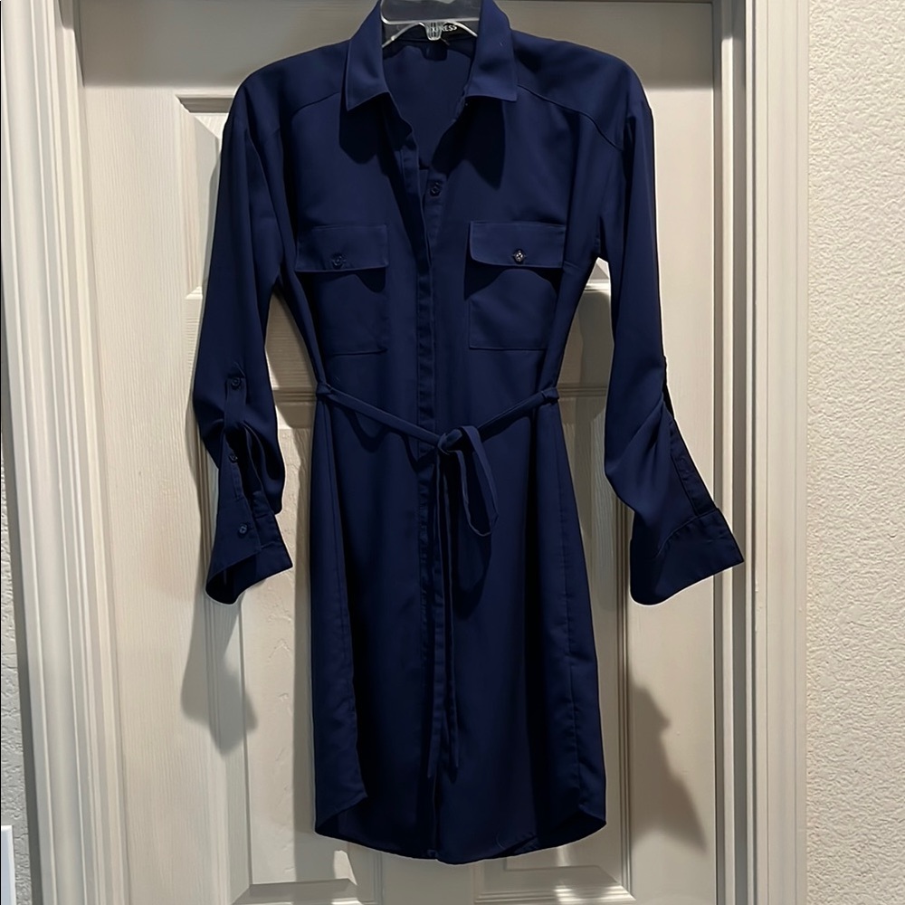 Express Elegant Navy Long Sleeve Dress